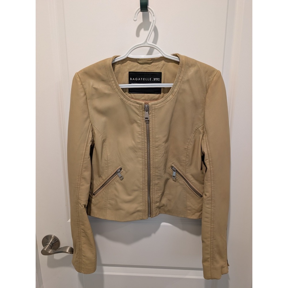 Bagatelle.NYC 100% Leather Moto Jacket Beige Zip Women's Size M